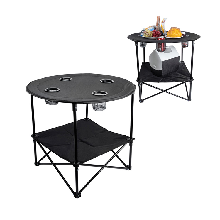 Black Portable Polyester Table with Cup Holders 27 1/2"